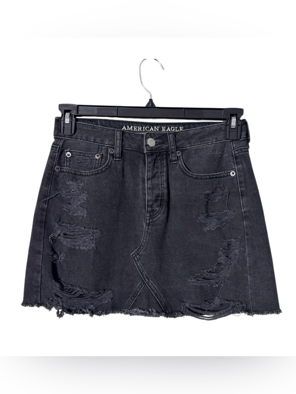 Vintage Y2K American Eagle Micro Mini Skirt 2 Jean Festival Black Button‎ Fly
